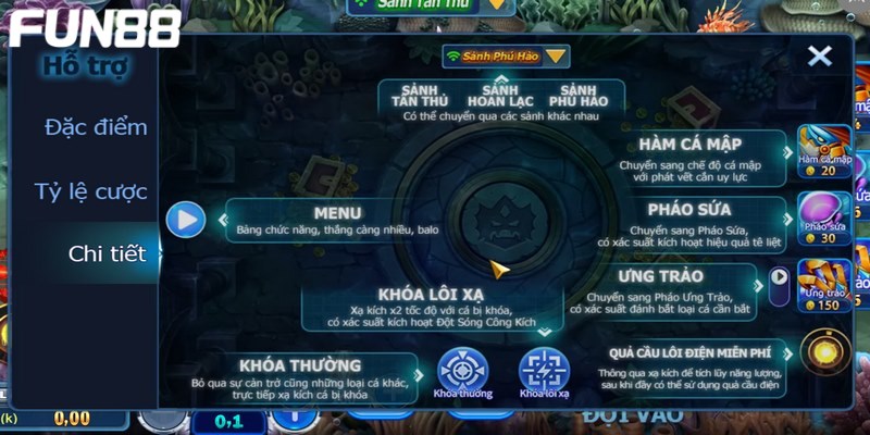 Luật chơi đơn giản của game bắn cá FUN88 